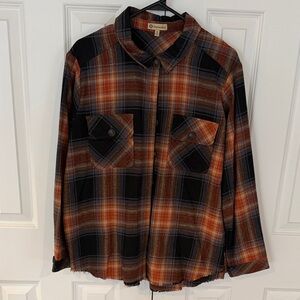 Democracy Plaid Button-Up Shirt - Black and Orange